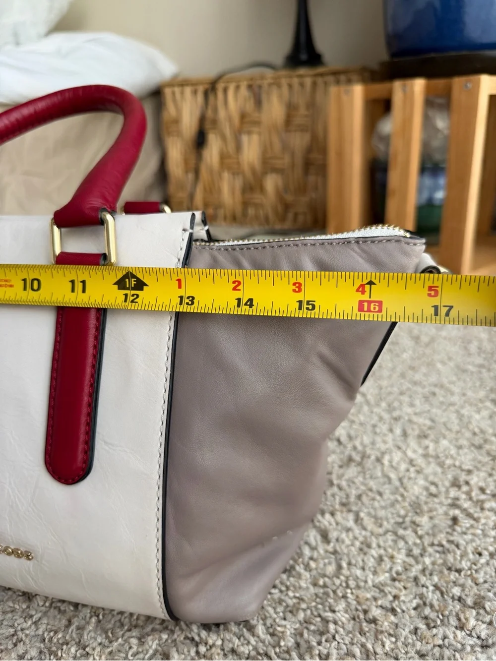 Marc by Marc Jacobs Colorblock Satchel Top Handle Bag Gray Beige Burgundy Zip